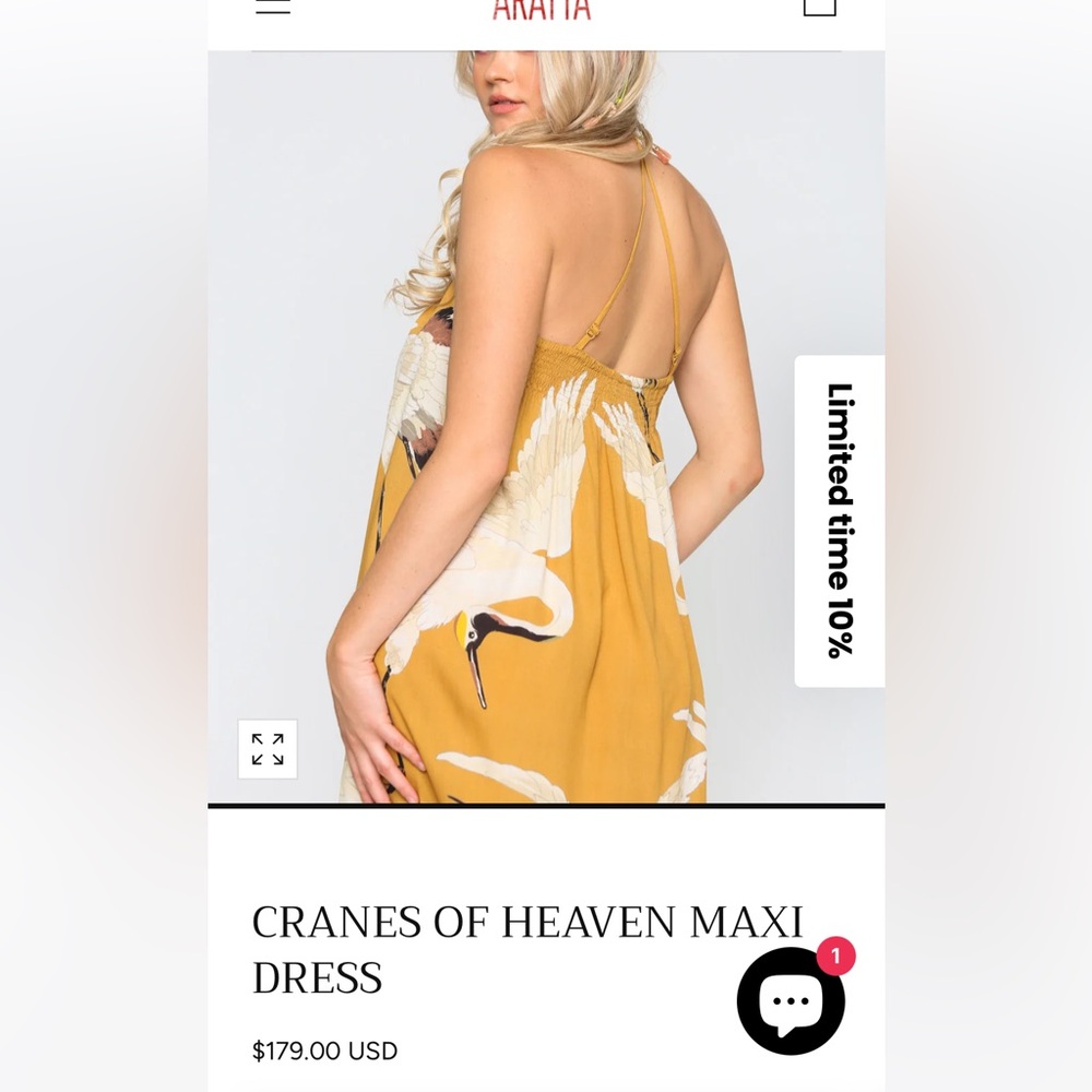 NWT ARATTA Mustard Cranes of Heaven Maxi Dress - Picture 3 of 16